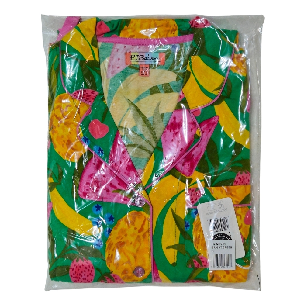 PJ Salvage Pajama Set Jersey Fruit Small Bright Green Whimsy Colorful 🍍🍉🍌🫐🍓